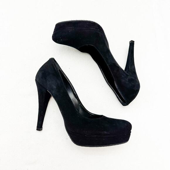 Albano Black High Heel Dressy Suede Shoes With Patent Leather Trim Size 40 Italy - Picture 5 of 5